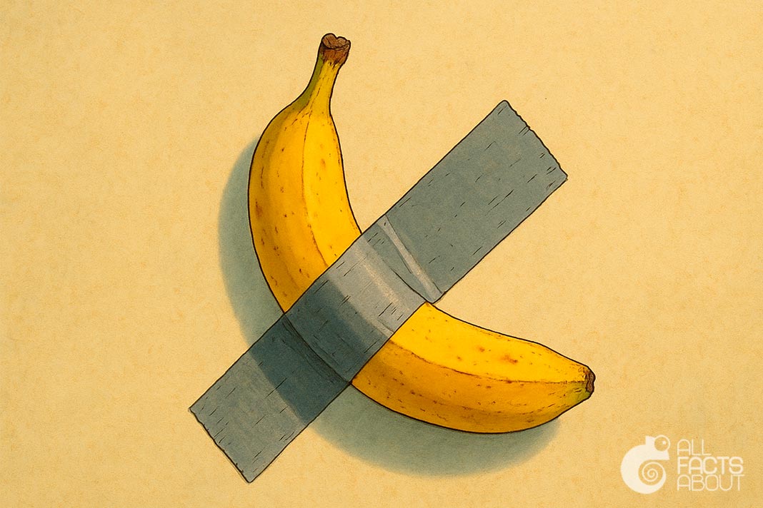Banana taped to wall – artwork by Maurizio Cattelan A banana duct-taped to a wall – conceptual artwork by Maurizio Cattelan