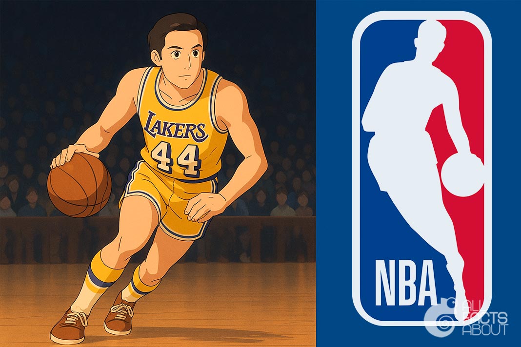 The NBA logo shows a silhouette of ex-Lakers star Jerry West. The NBA logo features a silhouette of former Lakers player Jerry West.