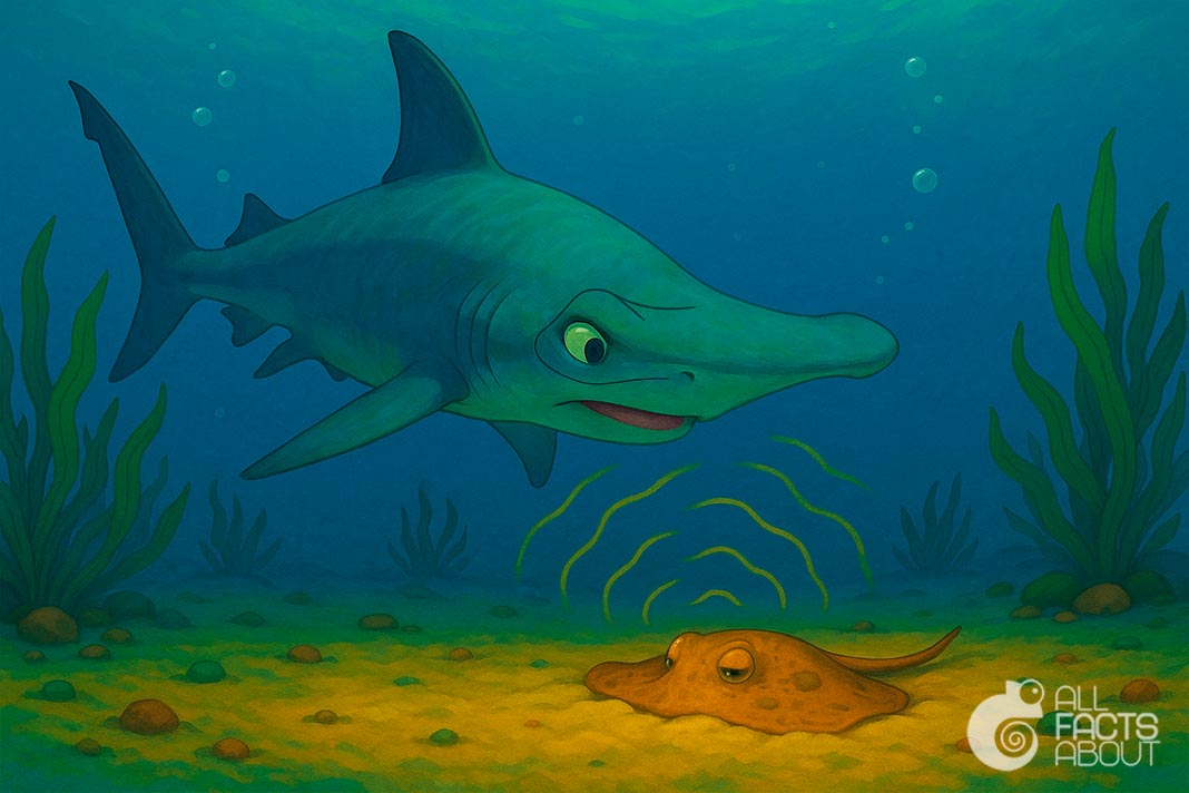 Hammerhead sharks sense the electric signals emitted by other animals. The unique head shape of hammerhead sharks helps them sense bioelectric signals.