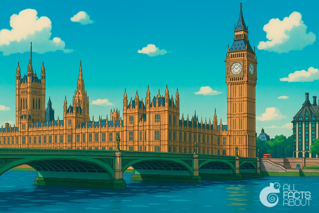 The Palace of Westminster in London, home to the UK Parliament. The historic Houses of Parliament in London, featuring the iconic clock tower known as Big Ben.