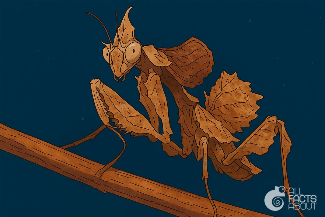 Devil's Flower mantis (Idolomantis diabolica) mimicking wilted leaves. Praying mantis Idolomantis diabolica, also known as the Devil's Flower mantis.