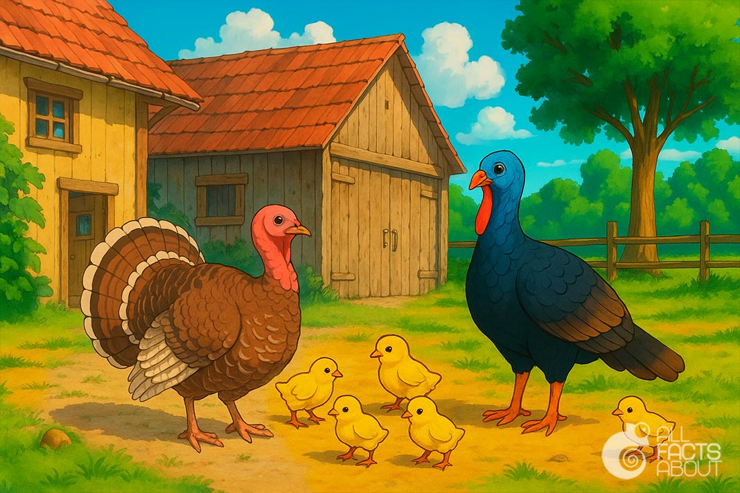 Young turkeys resemble baby chickens in appearance. Poults (young turkeys) look similar to chicks at first glance.