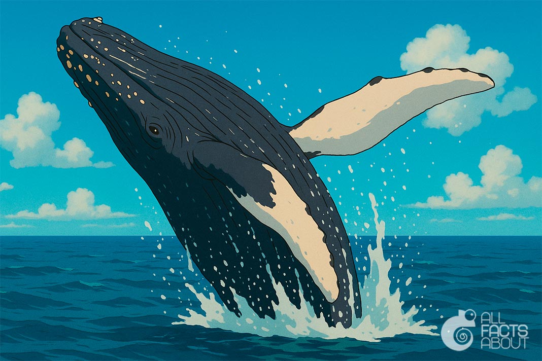 Humpback whales can leap out of the water to a height of about 4 to 5 meters (13 to 16 feet). Humpback whale leaping approximately 13 to 16 feet above the ocean surface.